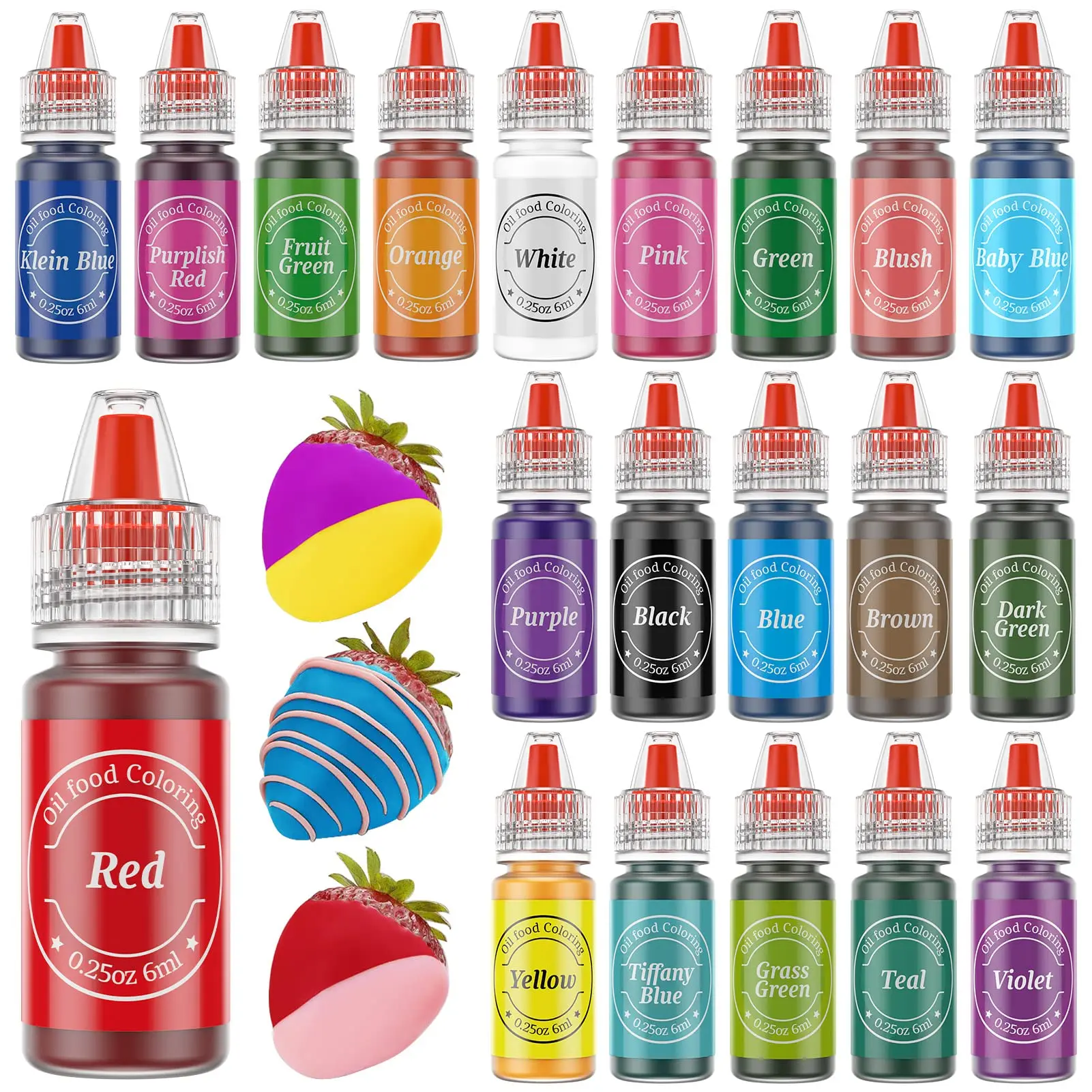 Edible Colors Set 20 Chocolate Oil Food Grade for Baking,Melting Candies,Cookies,Fudge -0.25 Fl. Bottle Cake Edible Color Red White Purple Fruit Green Baby Blue Dark Green Food Coloring Dessert Food Coloring Dessert Cupcakes Macarons Sugar Cream Dairy