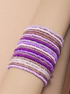 20 Pcs Boho Rainbow Stripe Beaded Bracelets Set, Elastic Stretch Jewelry, Layered Colorful Energy Bands, Festival Decorative Accessories, Layered Stack Bangles