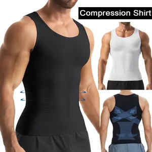 Mens Body Shaper Vest, Gynecomastia Compression Shirts, Tummy Control Undershirts Compression Shirt Men Shapewear Body Shaper Vest Compression Tank Top Undershirt
