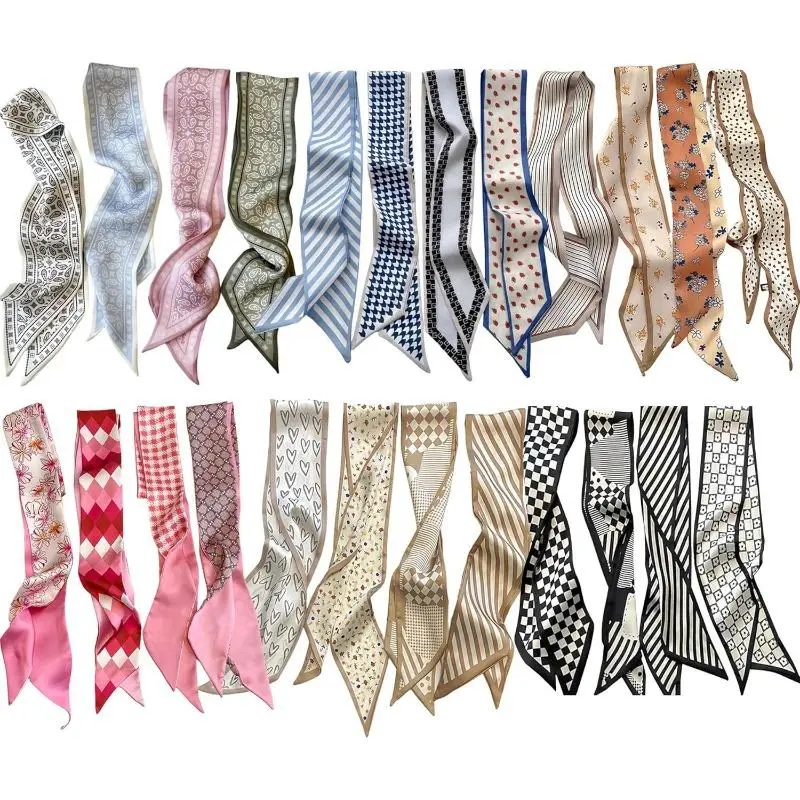 Women's 24-Count Multifunctional Accessory Set - Boho Floral Printed Polyester Scarves, Hair Kerchiefs, Bag Accents & Headbands, Boho Floral Scarves, Hair Kerchief, Colorful Scarf Neckerchiefs