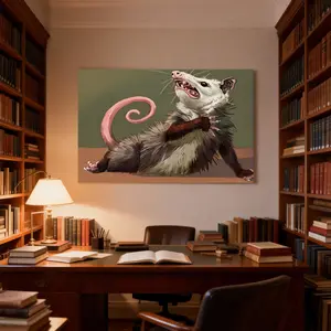 Artistic Funny Aesthetic Opossum Wood Animal Canvas Wall Decoration - Waterproof Hanging Print, Portable Installation, Thoughtful Home Room Gift Idea