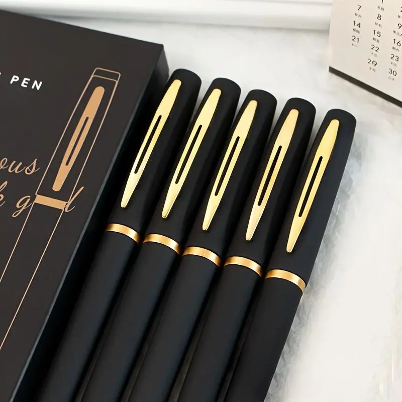 5Pcs stylish black and gold gel pens, 0.5mm/0.7mm/1.0mm fine tip, large capacity, ideal for office use, Gel Ink Pens, Pen Set, Writing Pens