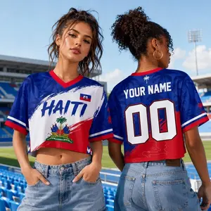 Custom Haiti Football Crop Top Jersey, Personalized Haiti Football Jersey Crop Tee