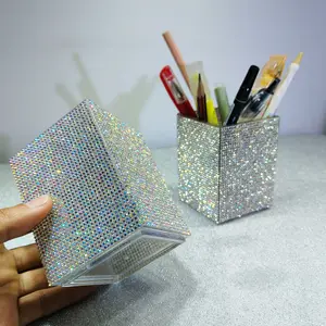 High-Value Rhinestone Embellished Storage Cylinder Pen Holder, Elegant Desk Organizer for Office & Home Use, Stylish Stationery Accessory