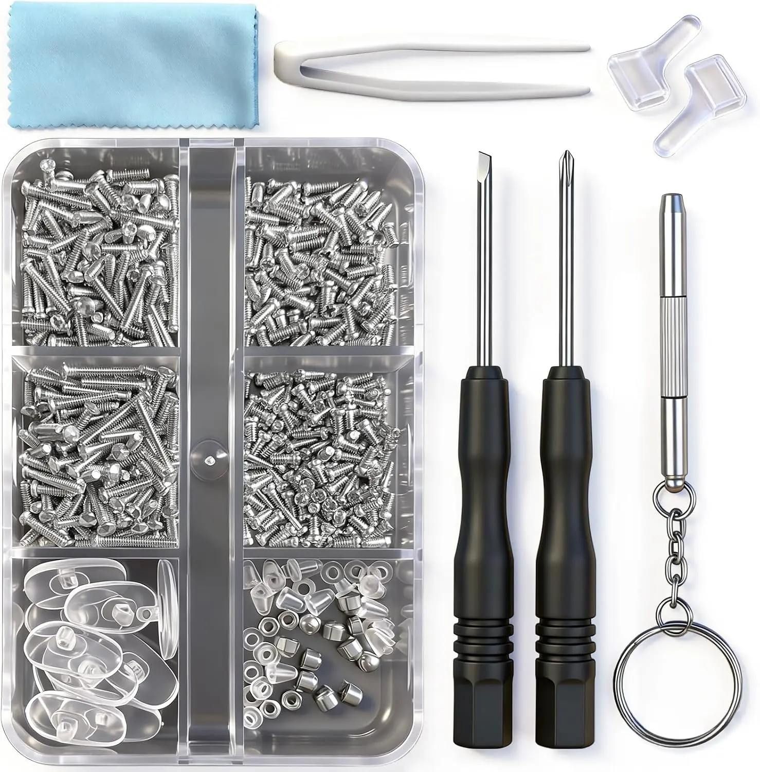 15-Type Compact Carry Eyeglass Repair Hand Tool Kit - Screwdrivers for Eyewear Users, Frame Types Fixing, Hinge, Nose Pad Fasteners, Tweezers Cloth Glasses Maintenance, Glasses Fixing