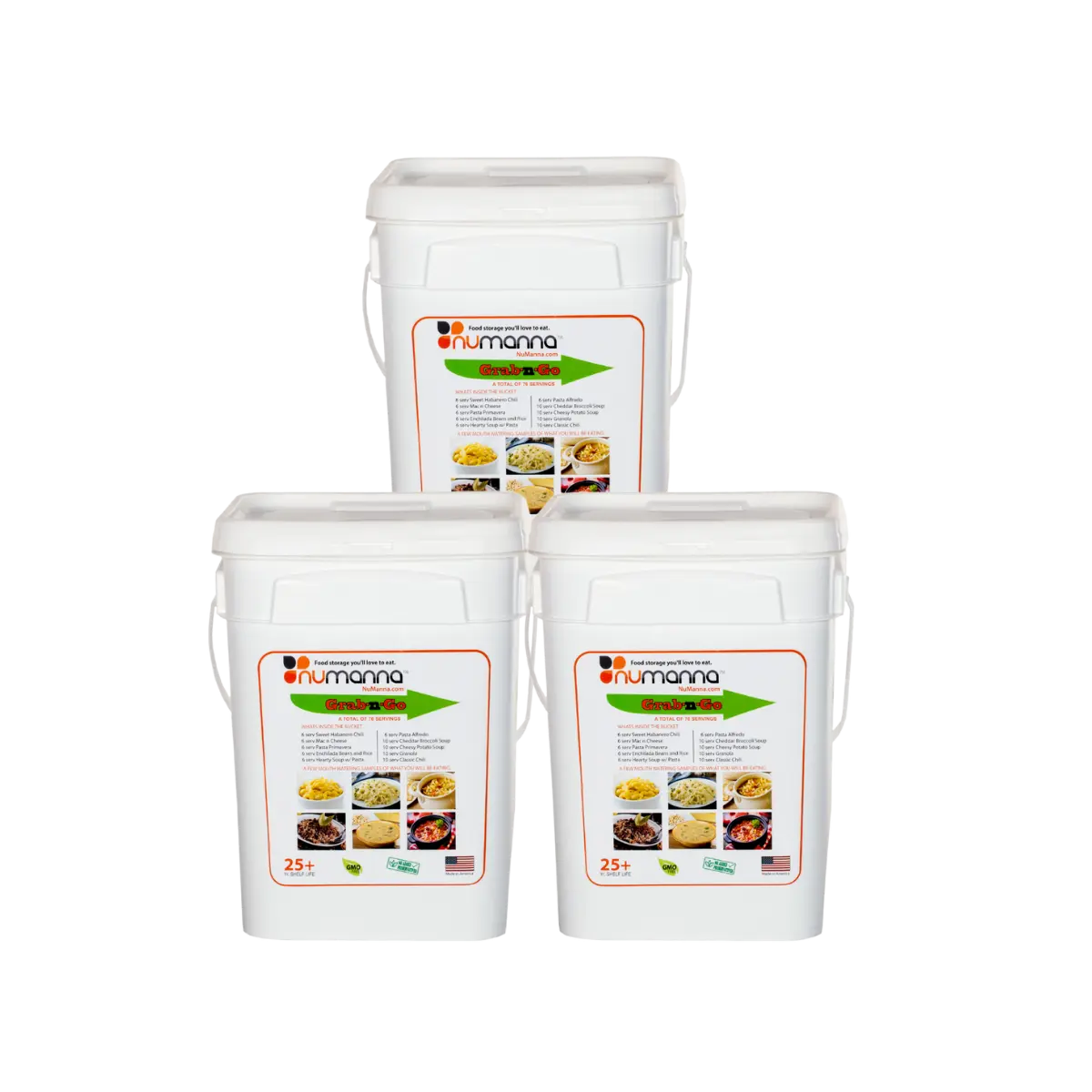 NuManna Triple Grab-n-Go - 3 Grab n Go Buckets, 240 Total Servings
