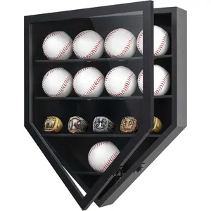 12.9x15.5 Baseball Display Case Holds Up to 12 Baseballs or Rings - All-Star - Wall Mounted Home Baseball Display Case with Polished Plexiglass - Black