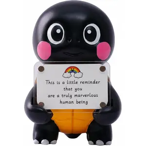 Positive Turtle Figurine - 4.3" Tall Hand-Painted  Indoor Office Desk Decoration with Cute Motivational Sign, Funny  for Women  Bestie BFF Bestfriend Coworkers (Black)