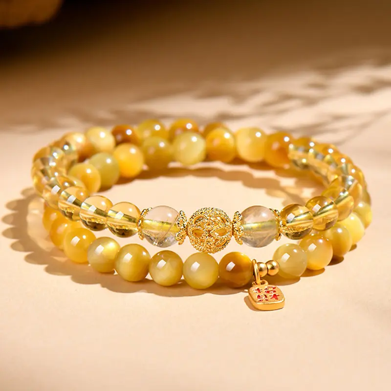 Trendy Beaded Bracelet for Women with Natural Citrine & Tiger's Eye, Stretch Crystal Jewelry for Prosperity & Daily Wear, Bracelets For Women, Stretch Bangle Bracelet, Beading