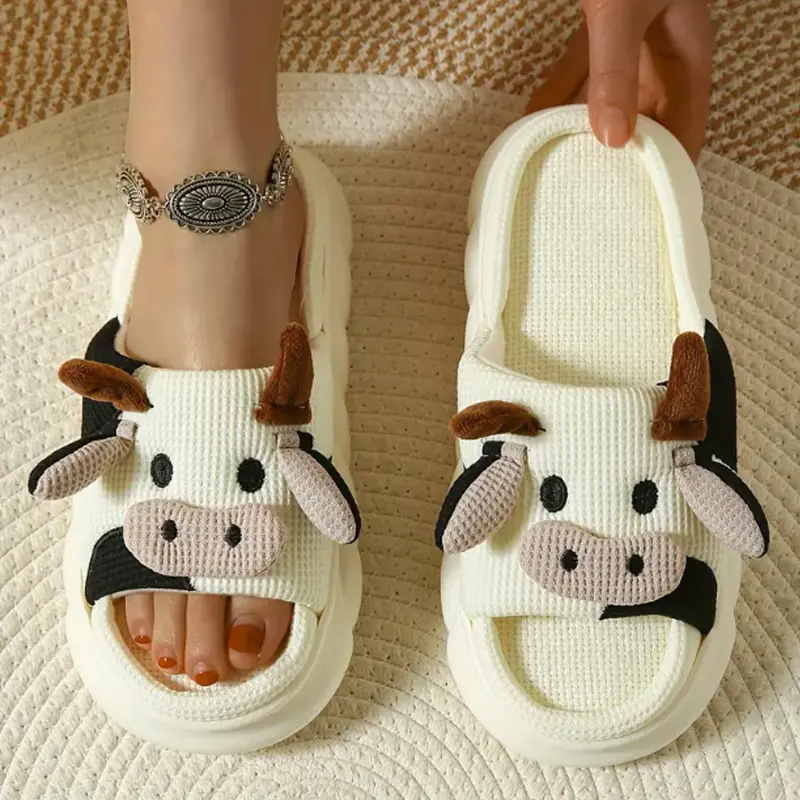 Cartoon Cow Cotton Slippers Cute Plush Animal Slippers Winter Indoor Outdoor Slippers Shoes Springfresh Summer Vibes