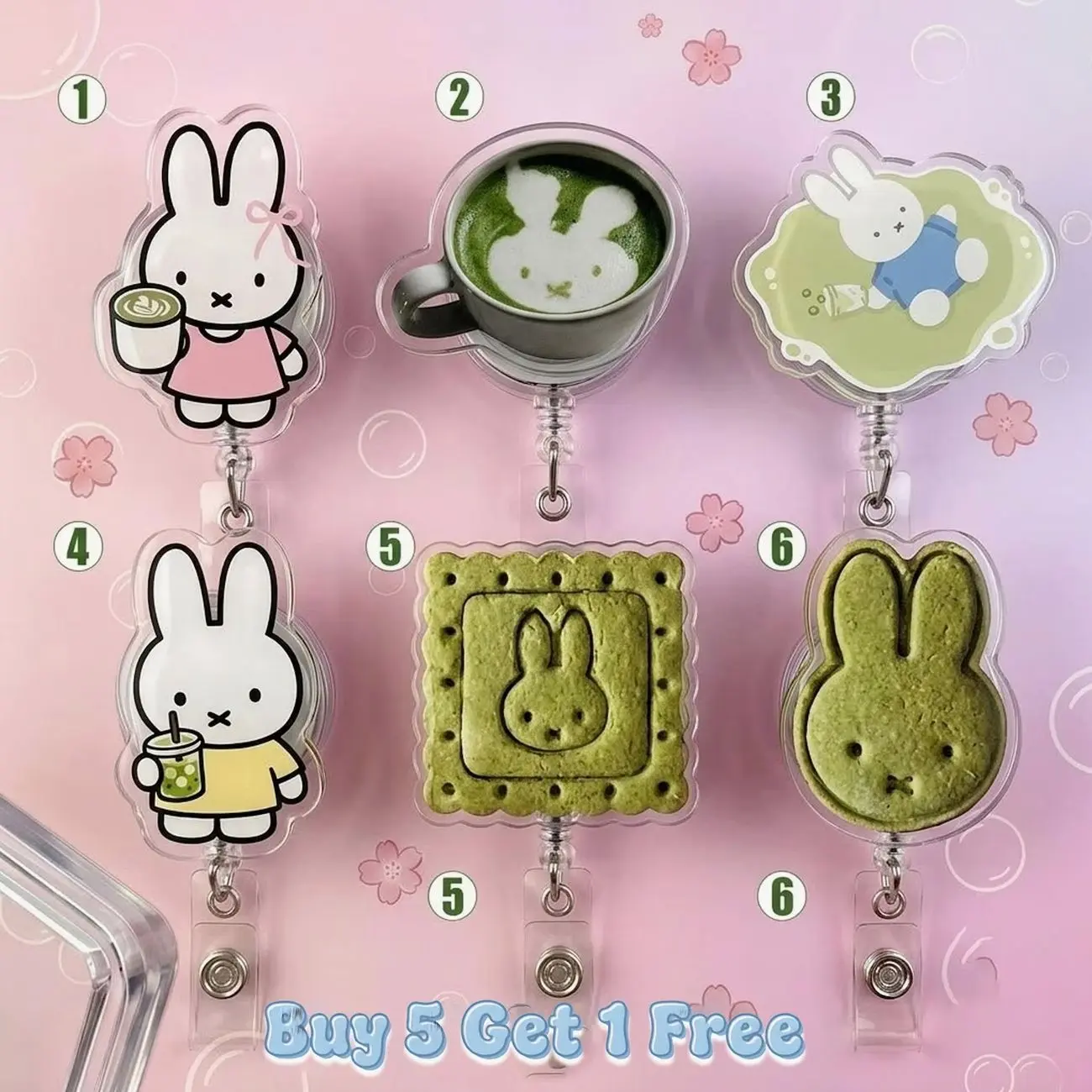Cute Matcha Bunny Badge Reel, Retractable Acrylic Badge Clip for Nurses, Aesthetic Green Rabbit ID Holder, Kawaii Teacher Gift, Work Lanyard