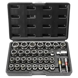 29-Piece Bolt Extractor and Nut Remover Set For Damaged, Rusted Bolts, Nuts And Screws, Includes 6mm To 10mm Extractors (13/32 In To 3/4 In), CR-MO Steel Extraction Sockets With Durable Storage Case, Handy Grab-and-Go Tool Kit