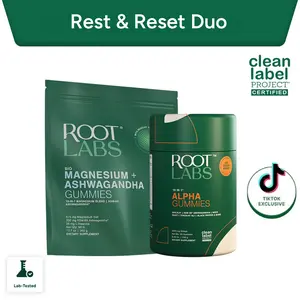 Root Labs Alpha + Liposomal Magnesium Ashwagandha Gummies Bundle | Day & Night Wellness Stack | 4000mg Shilajit with ShilAbsorb® + Liposomal Beadlet Technology | Energy, Deep Sleep & Recovery | 60+60 Gummies