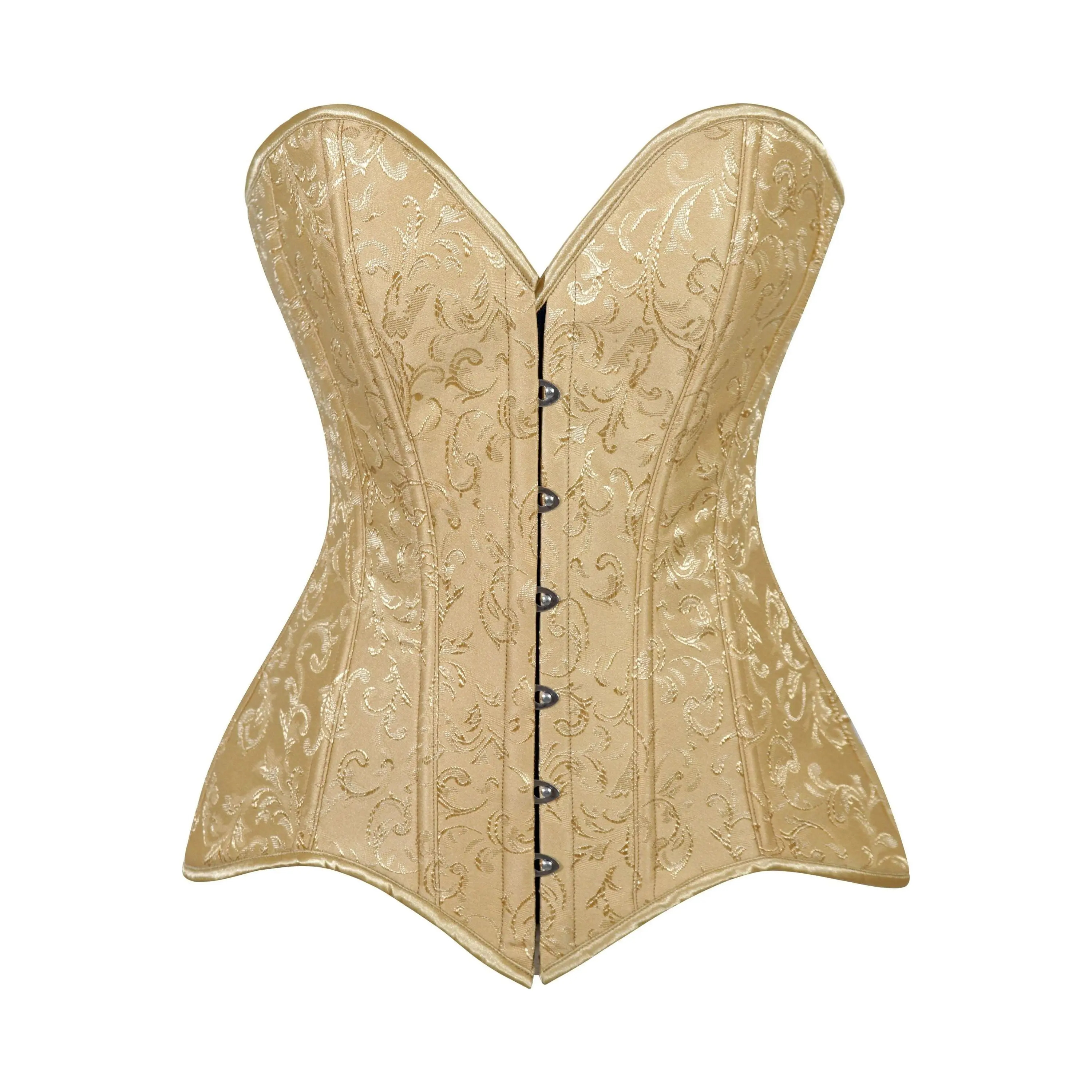 Lavish Gold Brocade Overbust Corset W/Busk Closure