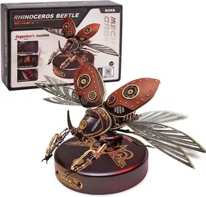 【self-assembly puzzle】ROKR 3D Puzzles for Adults Electric Insect Metal Model Building Kit Desk Toys Hobby Kit for Adults Gift for Teens (Rhinoceros Beetle)