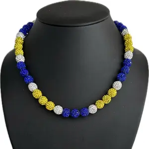 Blue, Yellow, White Baseball Bling Necklaceklaces - Elegant Design for Baseball Fans and Casual Wear