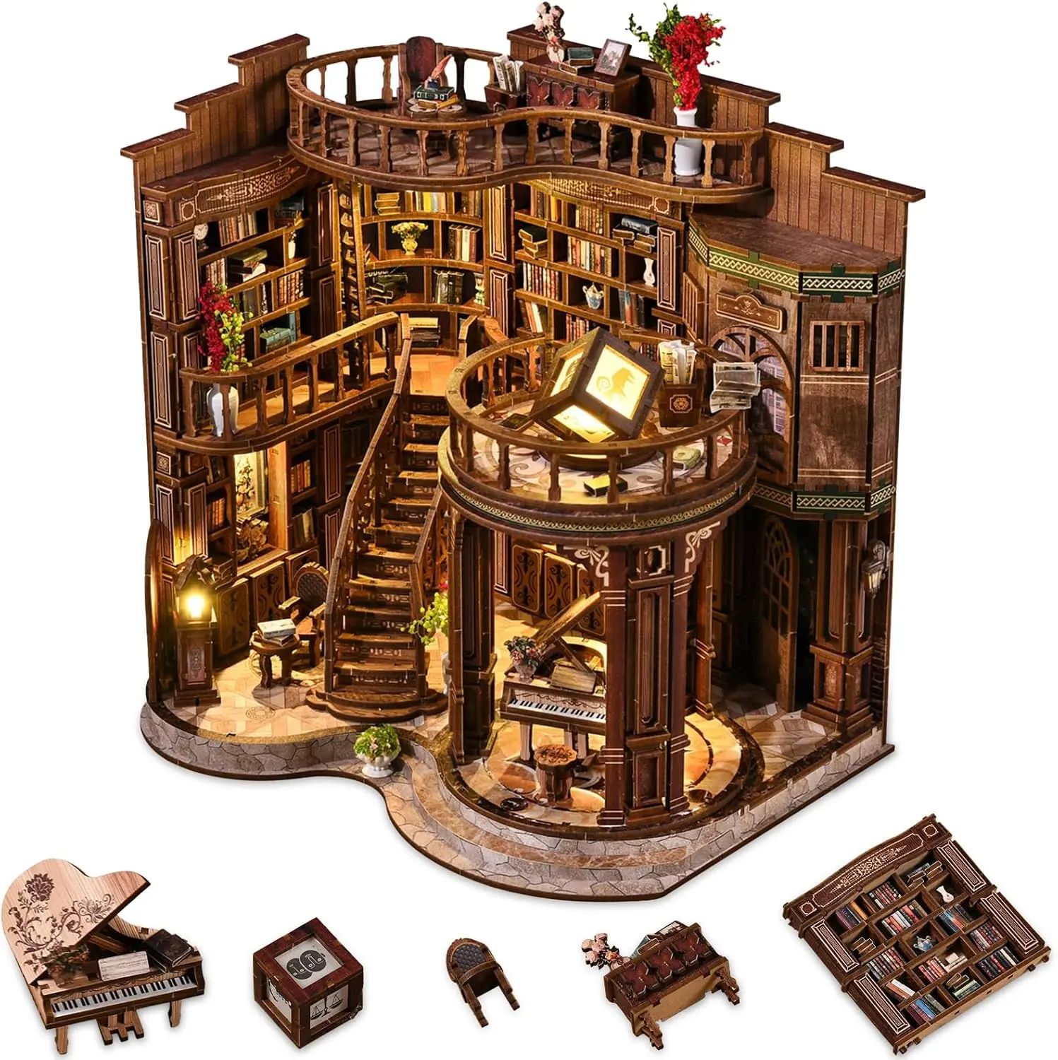 Dreamy Book Hall DIY Dollhouse Kit 3D Wooden Fantasy Library Diorama