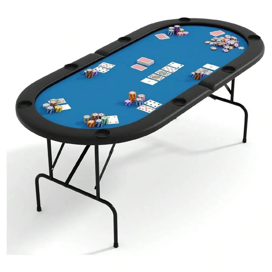 mteryoing 8 Player Oval Poker Game Table, 82" Poker Tables With Collapsible Legs, Padded Rails & Cup Holders, Portable Poker Table For Texas Holdem Poker And Blackjack Double Sliding Tub Door console Mobile Standing Desk Wheels