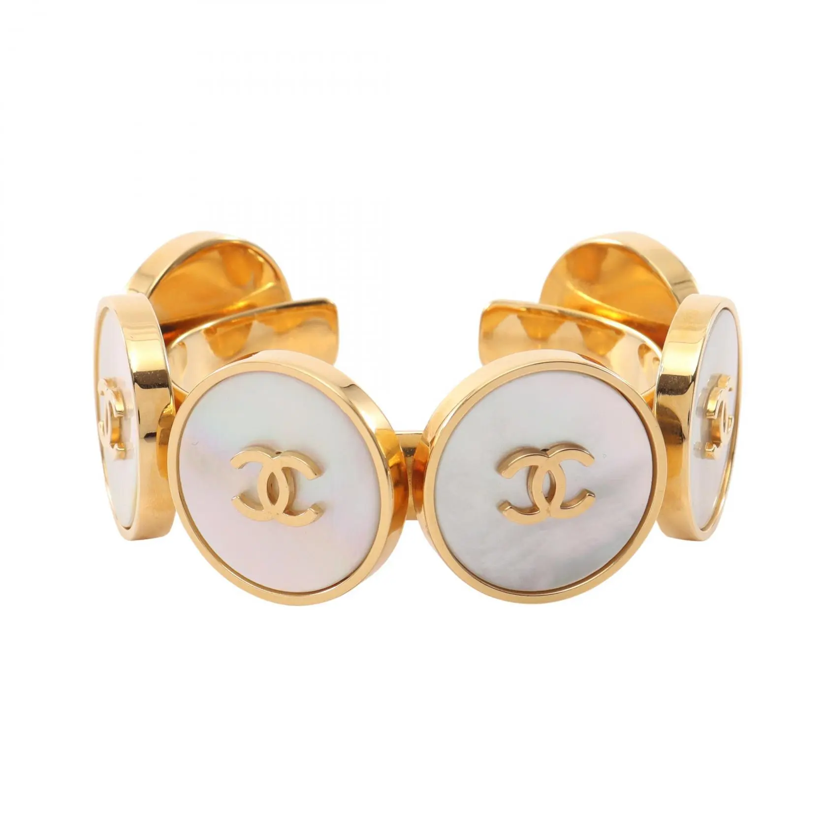 Pre-owned CHANEL Gold-plated Small Leather Goods Coco Mark Bangle