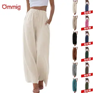 Ommig Viral 2026 Flowy Linen Palazzo Pants for Women - Beach to Street Wide Leg with Pockets | Lightweight Summer Maxi Trousers, Chic Comfy Minimalist Womenswear