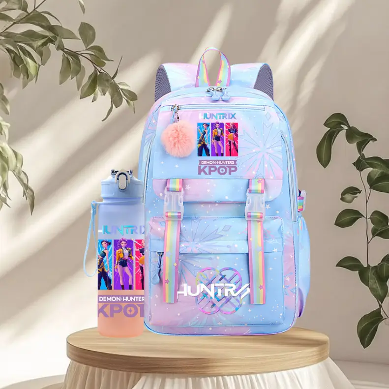 Blue School Backpack Set with Water Bottle, Multi-Compartment Bookbag for Kids & Teens