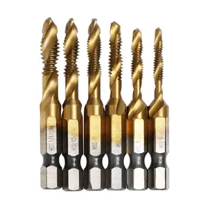6 Pack Titanium Combination Drill Tap Bit Set Screw TappingElectric tool SAE 6-32NC 8-32NC 10-24NC 10-32NC 12-24NC 1/4-20NC includs precision Hardware