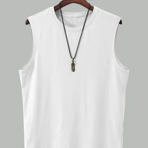 Men's Solid Color Sleeveless Tank Top, Regular Fit Casual Round Neck Vest for Summer, Men's Clothes for Daily Wear, Casual Tank Tops, Tanktop