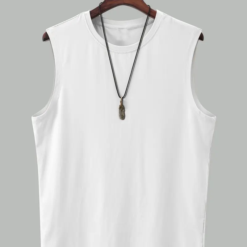 Men's Solid Color Sleeveless Tank Top, Regular Fit Casual Round Neck Vest for Summer, Men's Clothes for Daily Wear, Casual Tank Tops, Tanktop