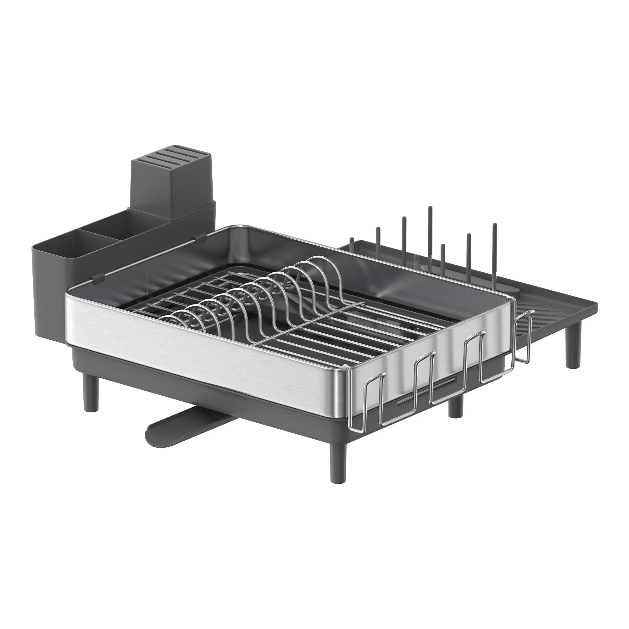 SONGMICS Stainless Dish Drying Rack - Expandable Adjustable Storage Rack with Utensil Organiser and Drain Spout for Kitchen Counter