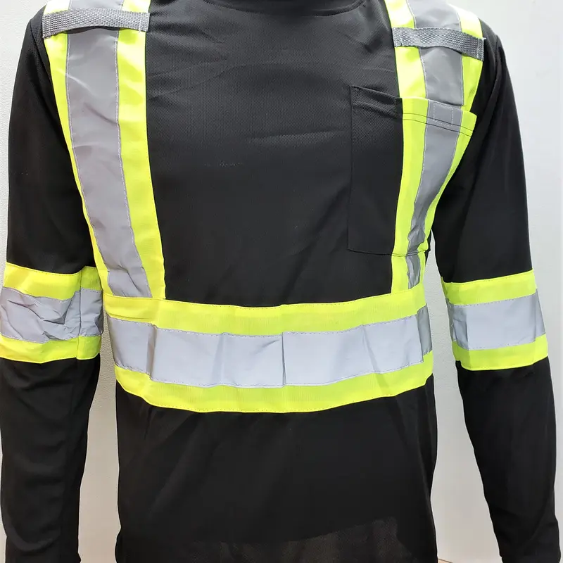 FX Black Hi visibility reflective safety shirt with mic tab holder and left hand pocket