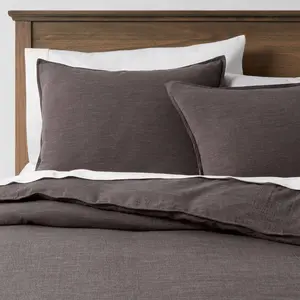 3pc Full/Queen Space Dyed Cotton Linen Duvet Cover & Sham Set Dark Gray -