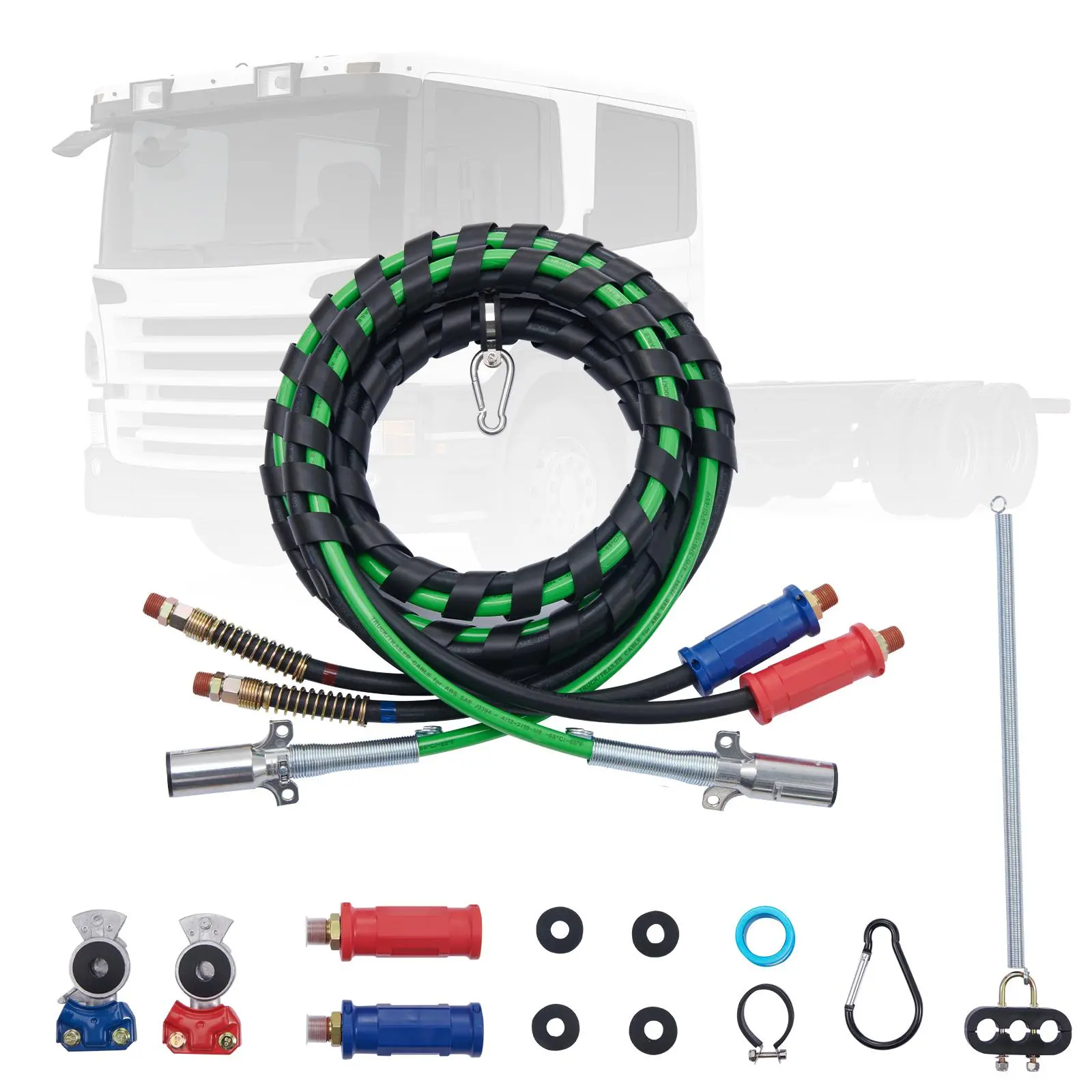 【summerfinds】VEVOR Semi Truck Air Lines Kit, semi truck air hose kit with glad hands, 15 ft 3-in-1 Air Hoses & 7-Way ABS Power Line with 2 Glad Hands, 4 Seals - Semi Truck, Trailer, Tractor Air Brake,father'sdaygifts