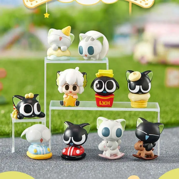 Luo Xiao Hei Cat Island Park Series Mini Bean Figures Blind Bag Cute Tiny Cartoon Character Figurines Kawaii Desk Shelf Display Decor Trendy Collectible Toy For Anime Fans backtoschool, Back To School