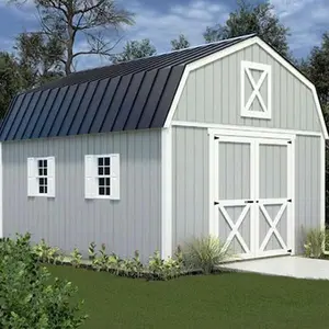 Handcrafted Homestead 12x16 Pre-Cut Wood Barn Kit with Floor & Two Windows Included - Centered Gable Doors - Model HHOMDG16NL
