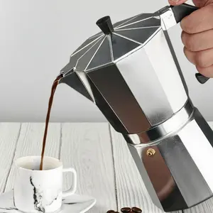 Classic Octagonal Moka Coffee Pot, Aluminum Espresso Maker with Handle, Reusable Filter, Manual Operation, Ideal for Home Office Camping