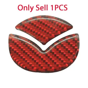 1PCS Red/Black Car Interior Car Steering Wheel Logo Carbon Fiber Sticker Decal Protective Decoration Car Accessories For Mazda 2 3 6 5 Demio CX3 CX4 CX5 CX-4 CX-5 CX7 CX30 MX3 MX5 MS Speed Axela Atenza