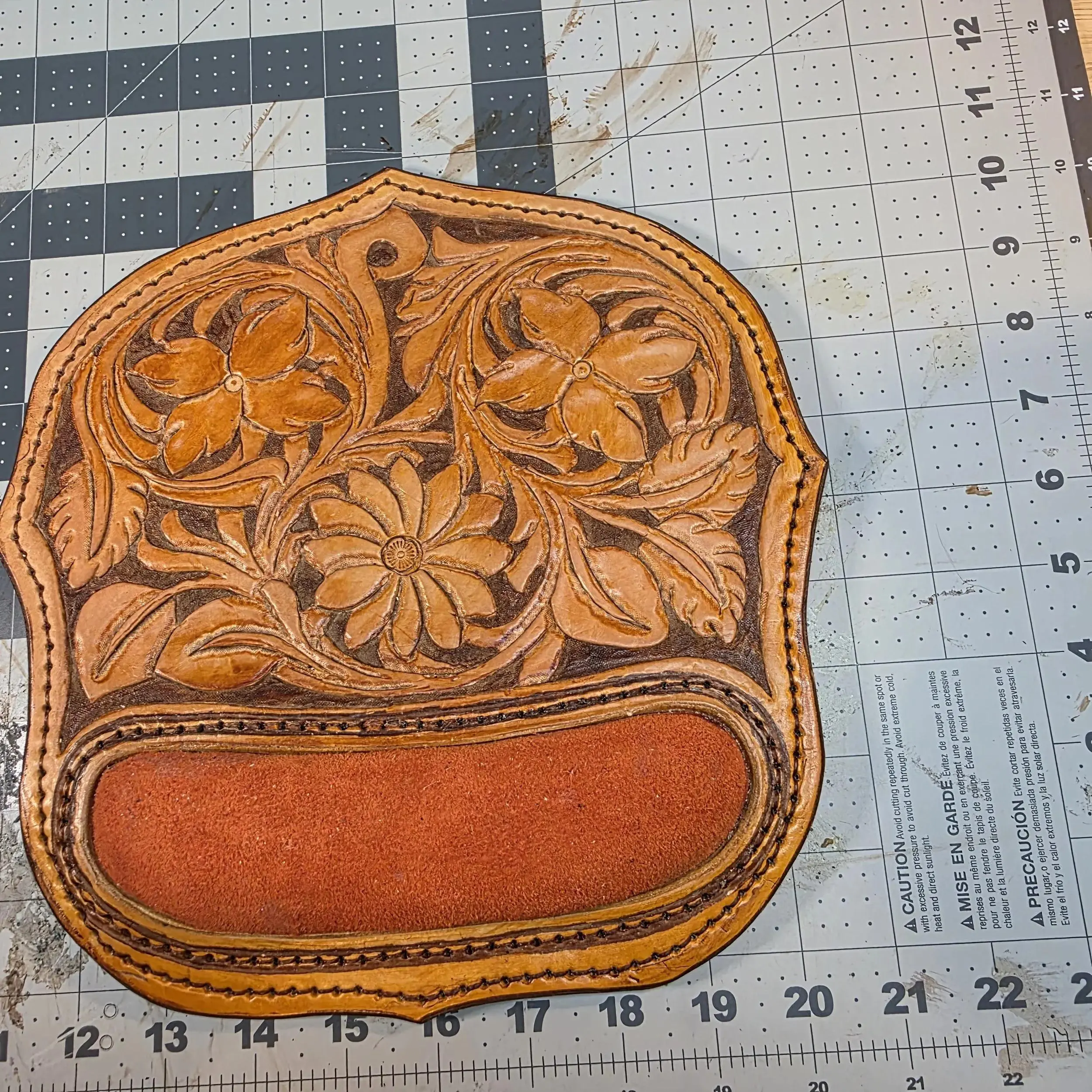 Handcrafted Full-Grain Veg-Tanned Stamped Leather Mouse Pad, Computer & Office Equipment Accessory for Desktop Use