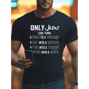 Casual Mens Clothing Featuring Inspirational Text Pure Cotton T Shirts for Men Comfortable Fit Ideal for Church Gym and Everyday Wear