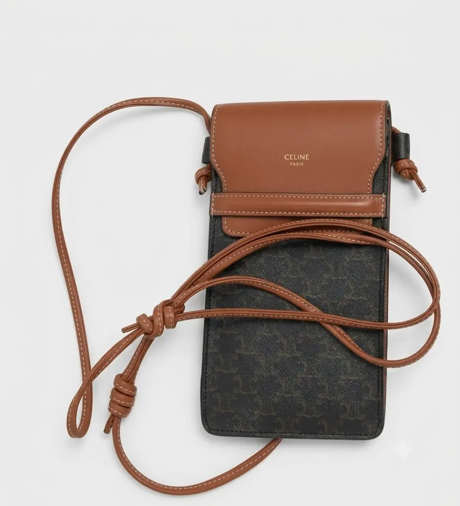Pre-owned Celine Triomphe Canvas & Lambskin Mini Bags Phone Pouch with Flap / 4000044291088