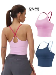Women's Sporty Yoga Tank Top with Fixed Padding, Elastic Patchwork Design, Athletic Style Activewear, Yoga Sports Vest, Perfect for Fitness and Gym Exercises, All Seasons Wear, Yoga Tops Fitness Clothes