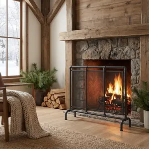 Industrial-Modern Fireplace Screen 36" W x 29" H, Black Iron Water Pipe Aesthetic for Urban Lofts & Rustic Cabins