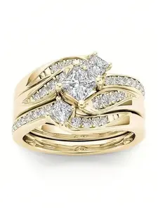 3 PC/set Glamorous Cubic Zirconia Ring Double Layered Stackable Rings For Women For Valentine's Day Gift Wedding Anniversary Party Jewelry