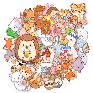 50pcs Cartoon Milk Tea Animal Transparent PET Office Stickers/ Notebook Stickers, High-Value Positive Energy Gifts for Decorating Journals, Scrapbooks, Computers, Water Bottles, Cars, Etc.