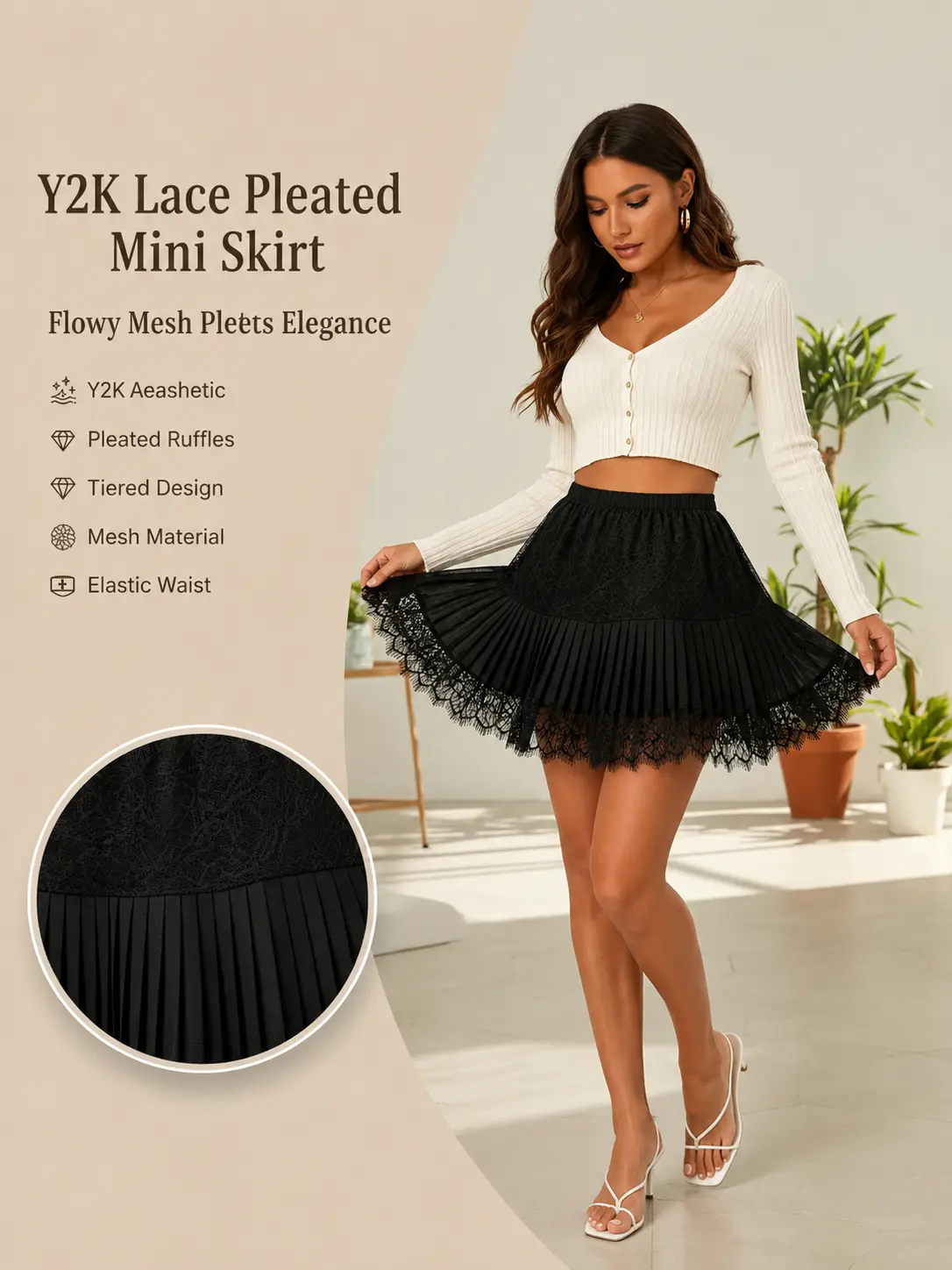 Y2k Lace Mini Skirt Women Low RiseWeekend SalePleated Ruffle Tiered Half Slip Elastic Waist FlowyMesh Sexy Short Underskirt