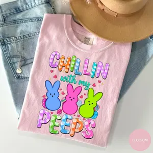Comfort Colors Chilling With My Peeps Shirt, Cute Easter Graphic Tee, Blessed Spring Outfit, Holiday Gift for Women, Bunny Theme Top