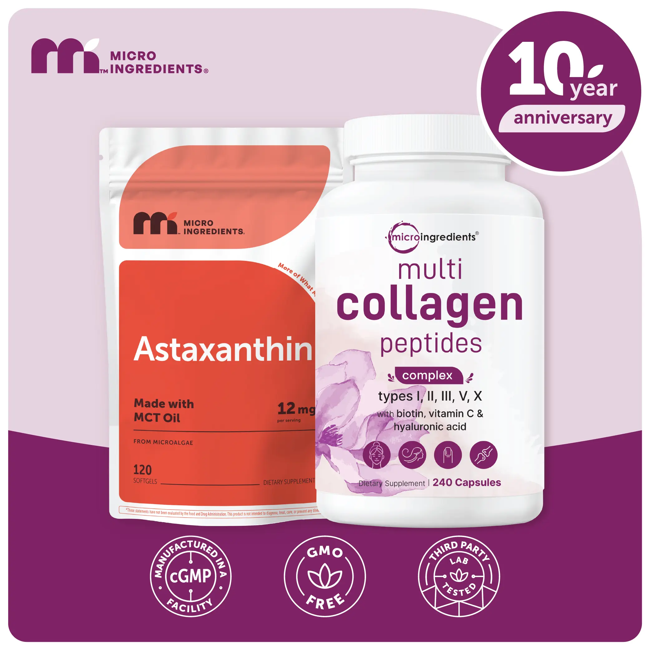 Micro Ingredients The Eternal Glow Set: Multi Collagen Complex 240 Capsules & Astaxanthin 12mg 120 Softgels Micro Ingredients The Eternal Glow Set: Multi Collagen Complex 240 Capsules & Astaxanthin 12mg 120 Softgels