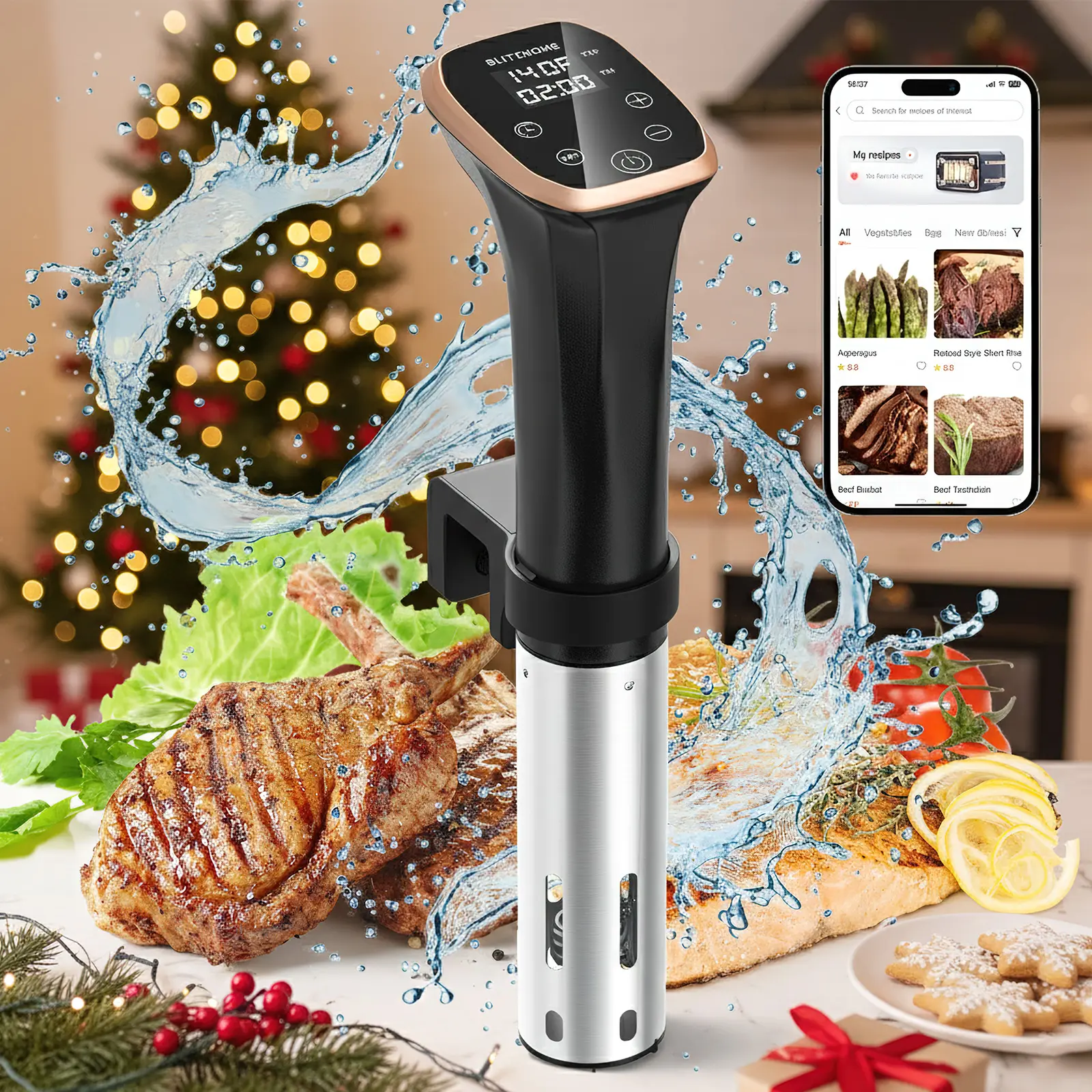 [Summerwins] Sous Vide Cooker, BLITZHOME WiFi APP/Touch Control, IPX7 Waterproof Compact Sous Vide Machine Pro, Accurate Temperature & Timer, Ultra Quiet Stainless Precision Immersion Circulator with Recipes