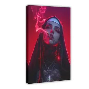 Smoking Nun Girl Canvas Wall Art HighQuality Beautiful Woman Poster for Living Room Bedroom Kitchen fice Cafe Perfect Home Decor Gift Perfect for Room Decor Anatomical Skeletal Muscle Number Beast Vintage Boo Pumpkin Spooky Ghost and Pumpkins Witch Hat