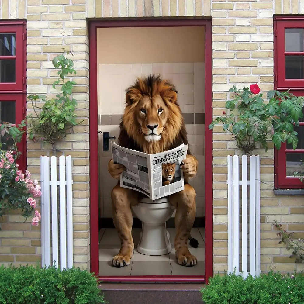 3D animal series PVC self-adhesive wallpaper, bedroom bathroom living room self-adhesive waterproof door stickers door frame decorative stickers