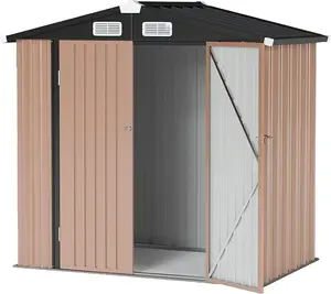 Aoxun 6x4FT (180×200cm) Brown Metal Lockable Outdoor Shed, Waterproof Garden Tool Bike Cabinet with Slings for Backyard Patio Storage Organization